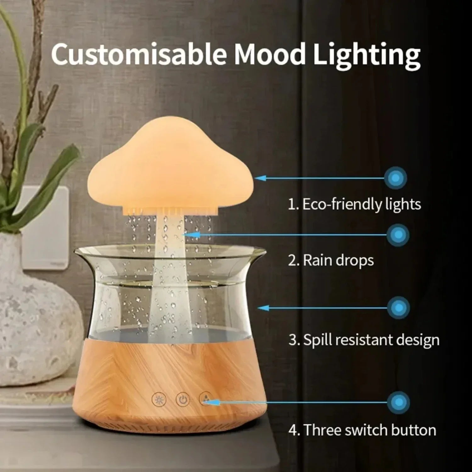 300mL Mushroom Humidifier - مرطب الهواء مع ضوء ليلي